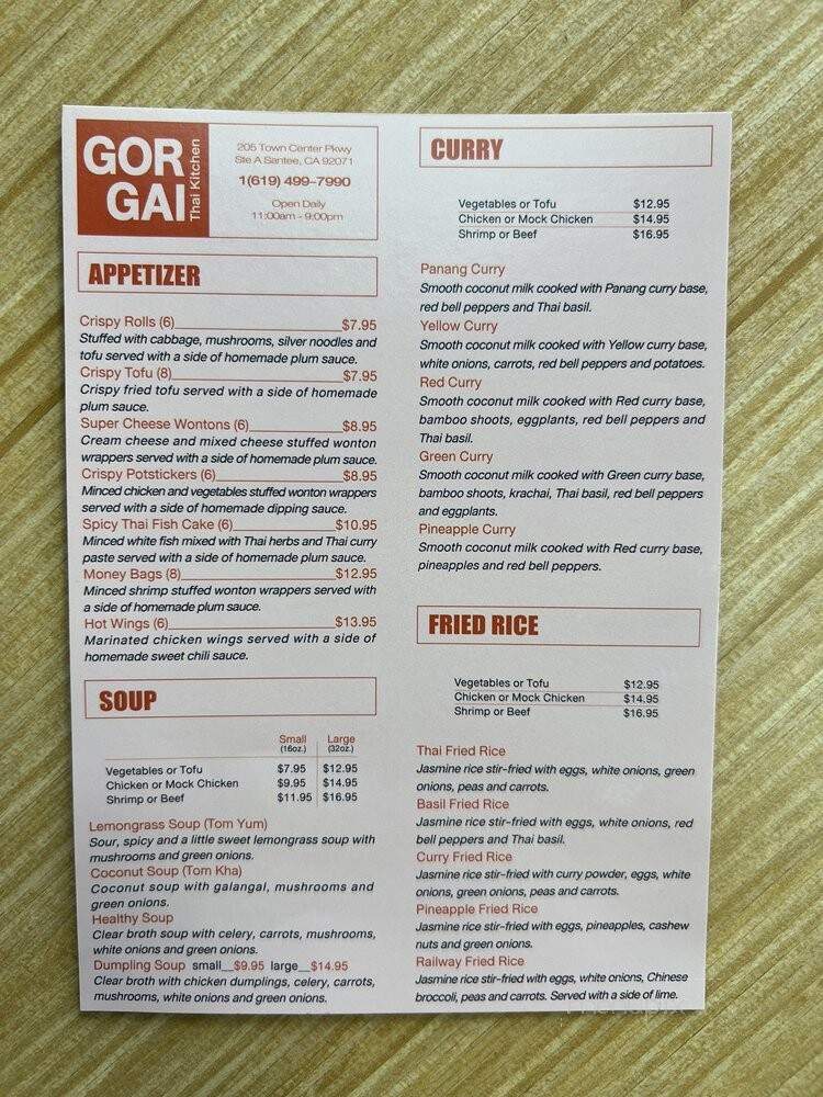Gor Gai Thai Kitchen - Santee, CA menu_pic