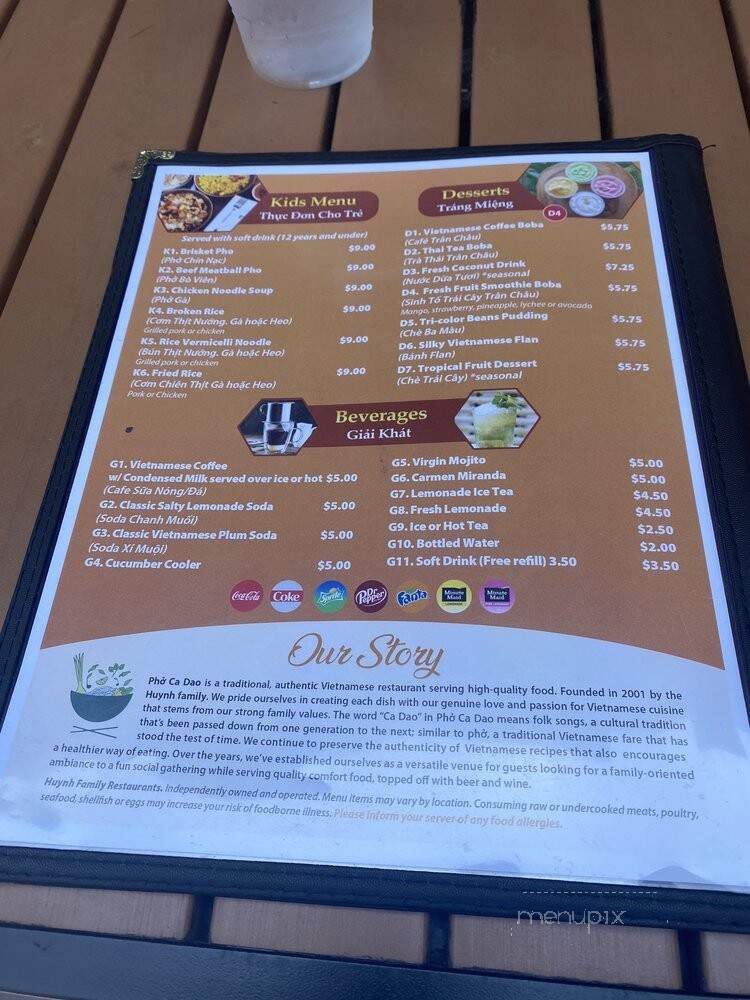 Pho Ca Dao Vietnamese Kitchen - San Diego, CA menu_pic