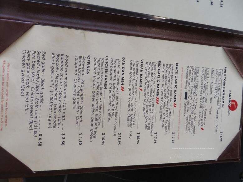 Hanano Ramen - Orange, CA menu_pic