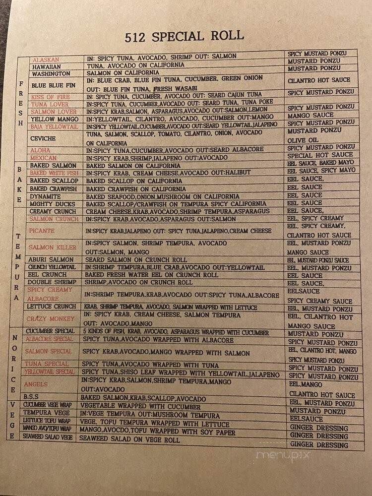 512Sushi - Anaheim, CA menu_pic