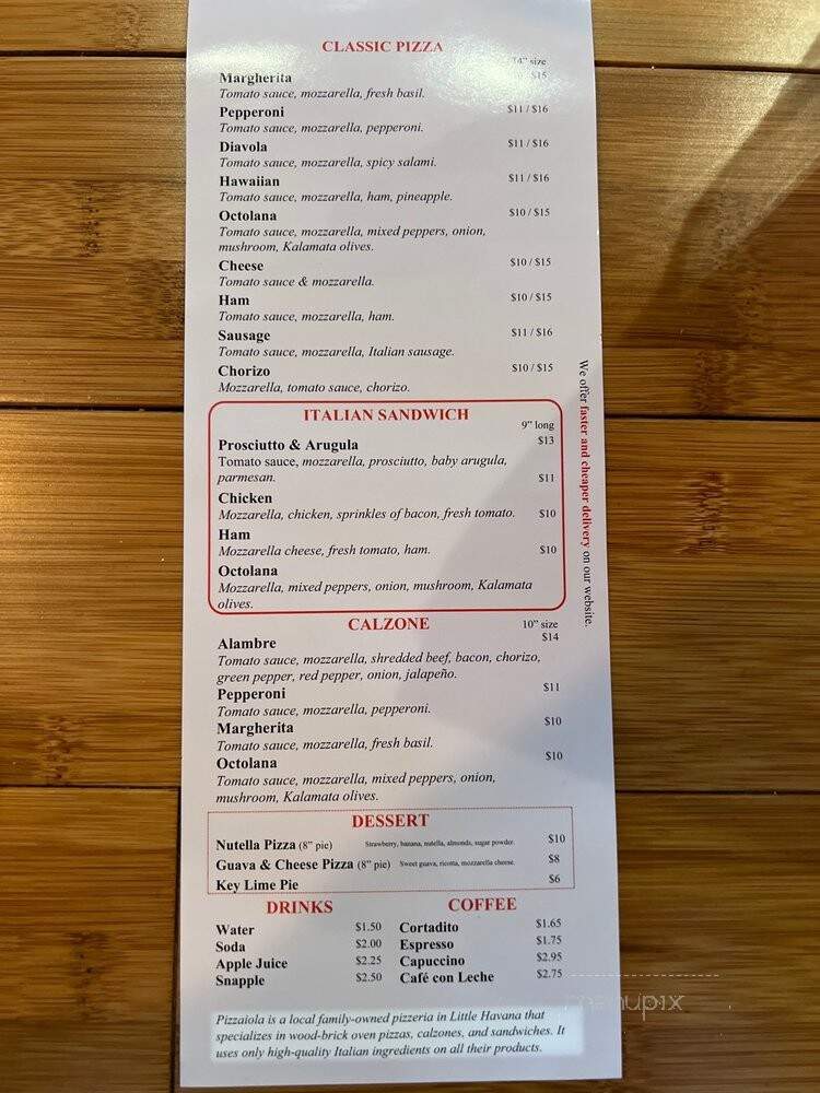 Pizzaiola - Miami, FL menu_pic