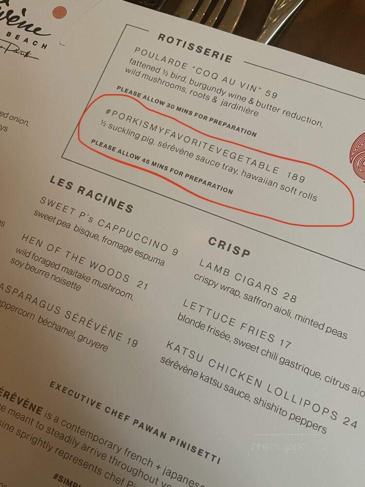 Serevene - Miami Beach, FL menu_pic