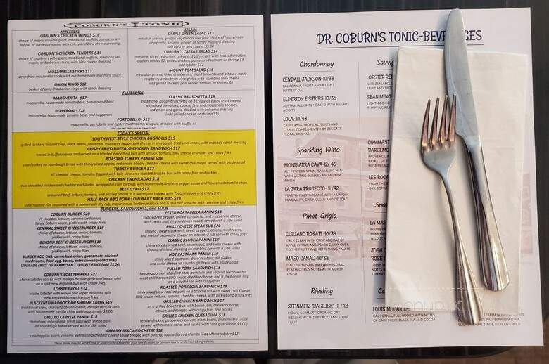 Dr. Coburns Tonic - Woodstock, VT menu_pic