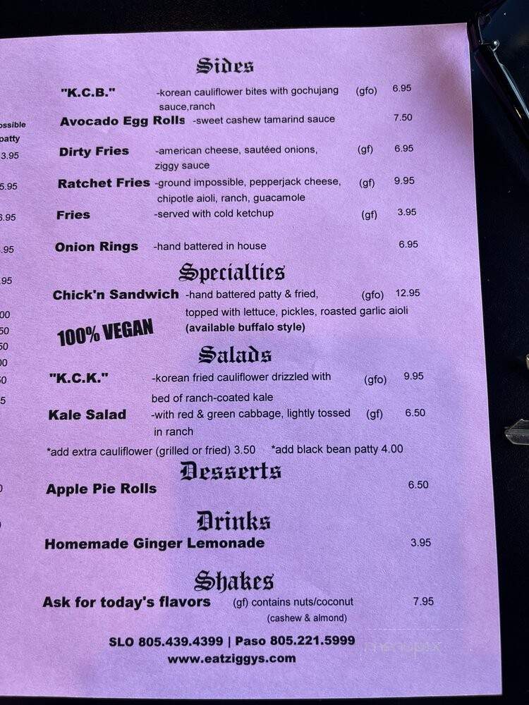 Ziggy's - San Luis Obispo, CA menu_pic