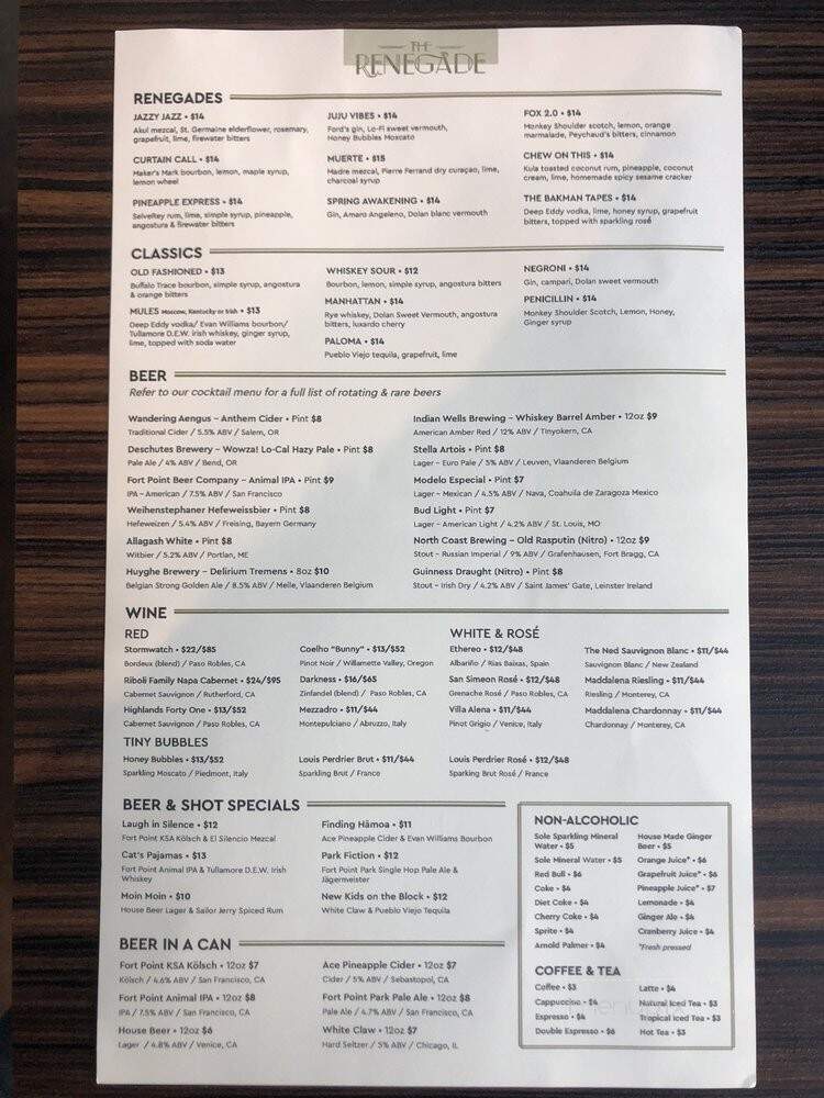 The Renegade - Los Angeles, CA menu_pic