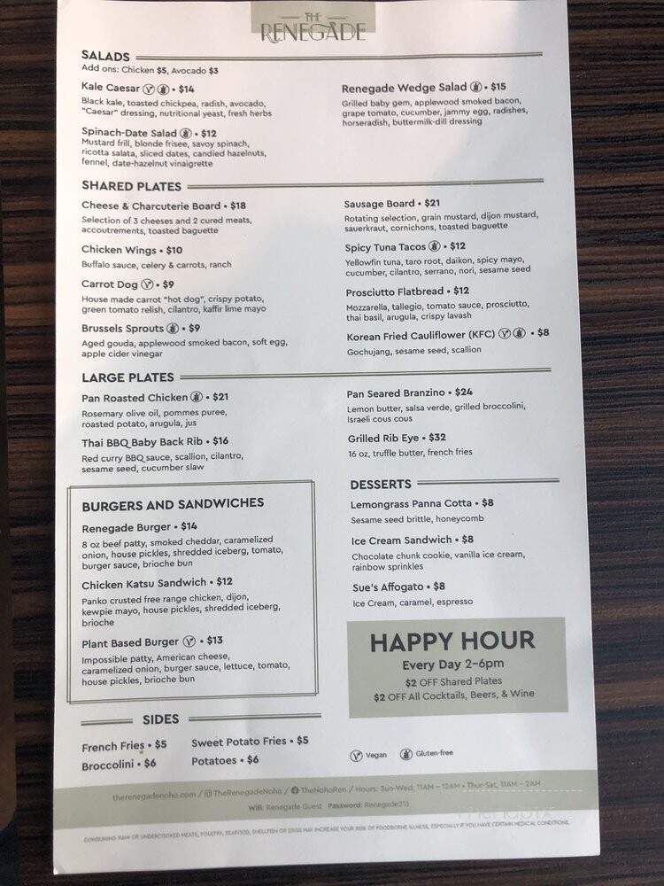 The Renegade - Los Angeles, CA menu_pic