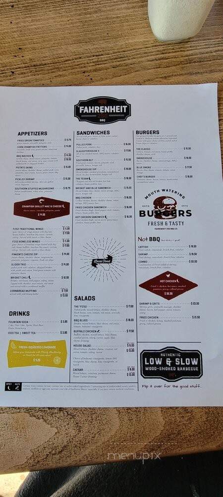 Fahrenheit 250 BBQ - Roseville, CA menu_pic