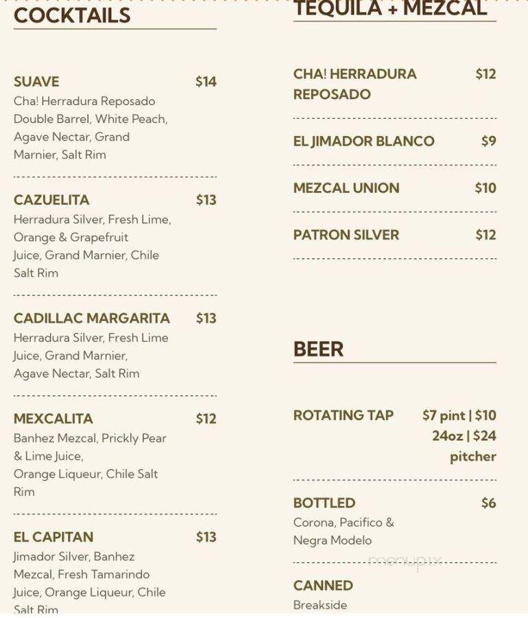 Cha Cha Cha Taqueria - Portland, OR menu_pic