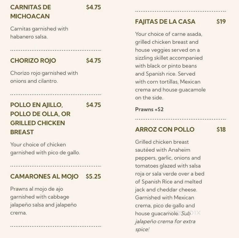 Cha Cha Cha Taqueria - Portland, OR menu_pic