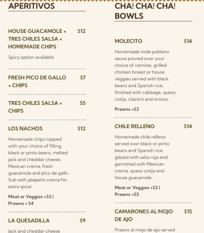 Cha Cha Cha Taqueria - Portland, OR menu_pic