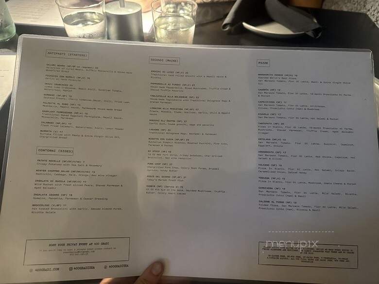 400 Gradi - Dallas, TX menu_pic