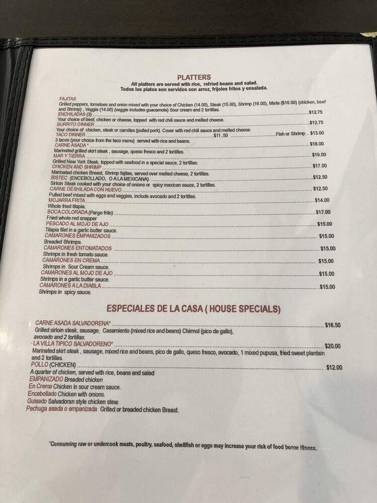 La Villa Mexican and Salvadoran Food - South Orange, NJ menu_pic