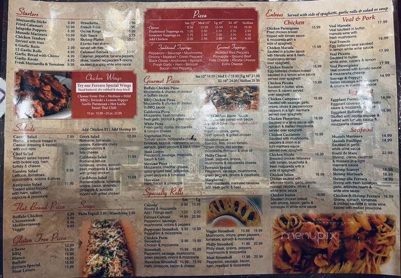Ferraras Pizza And Pasta - Lexington, SC menu_pic