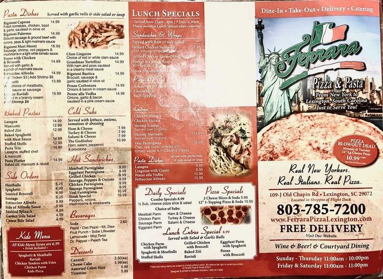Ferraras Pizza And Pasta - Lexington, SC menu_pic
