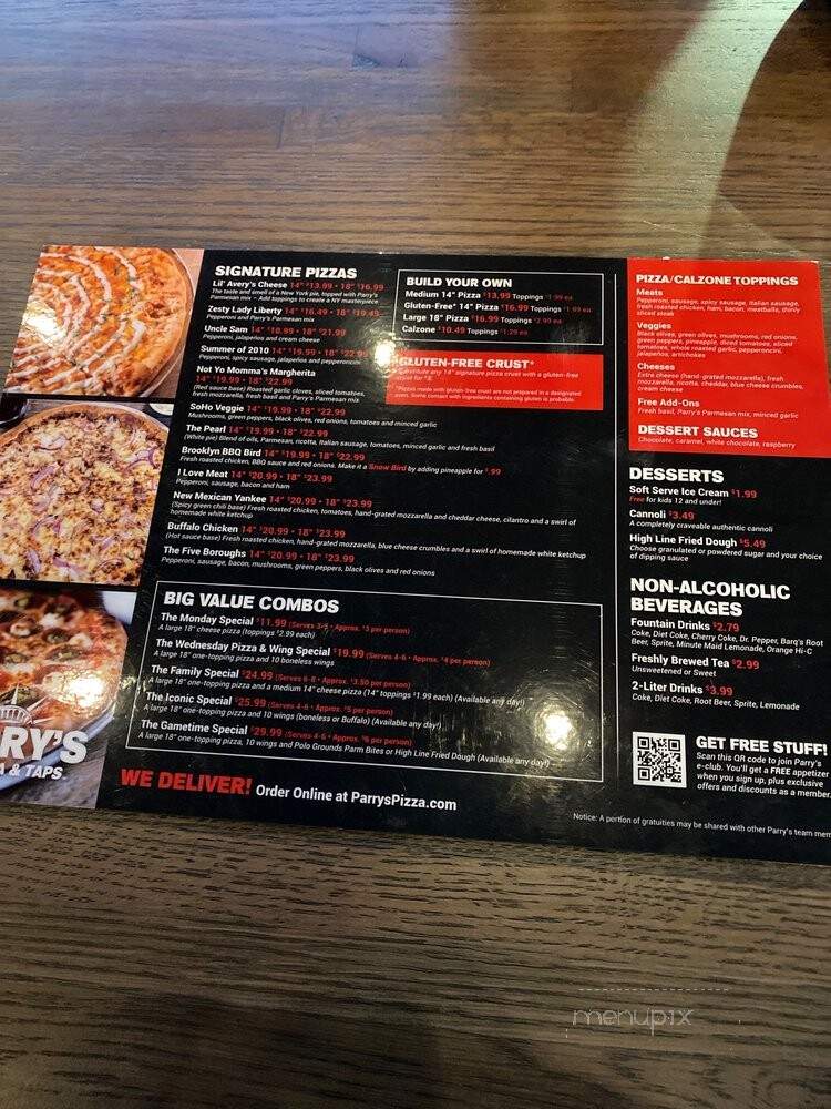 Parry's Sliceria & Taps - Colorado Springs, CO menu_pic