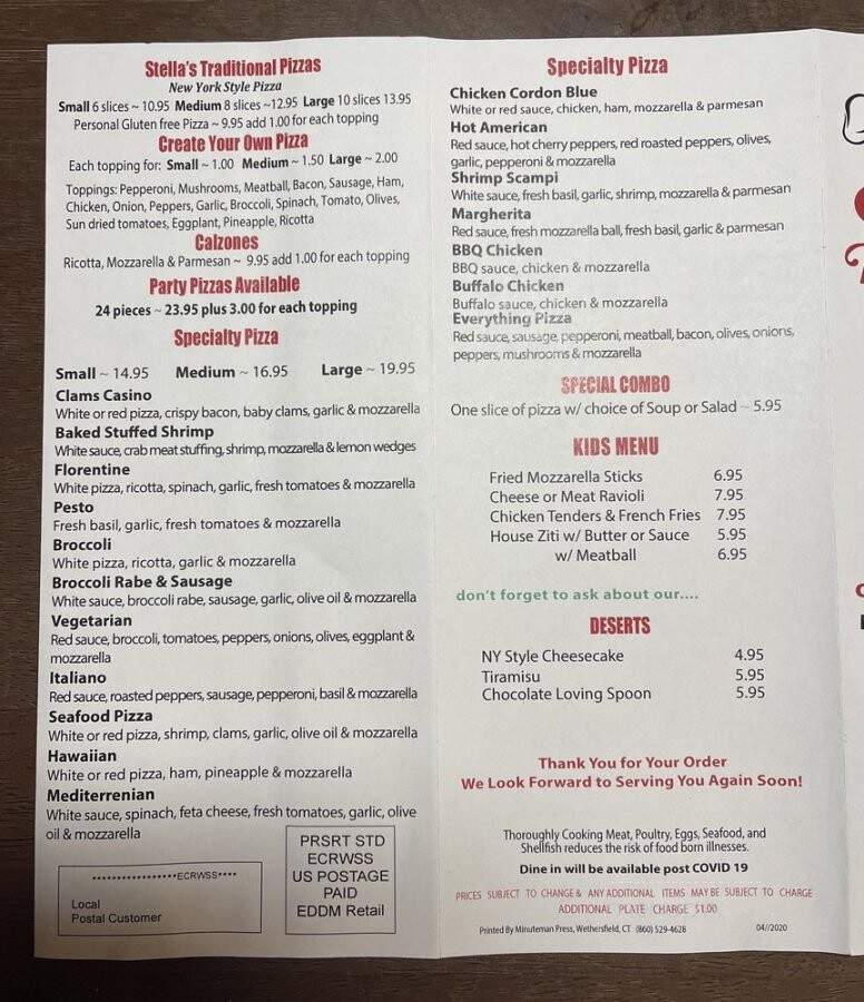 Stellas's Pizza & Italian Restaurant - Wethersfield, CT