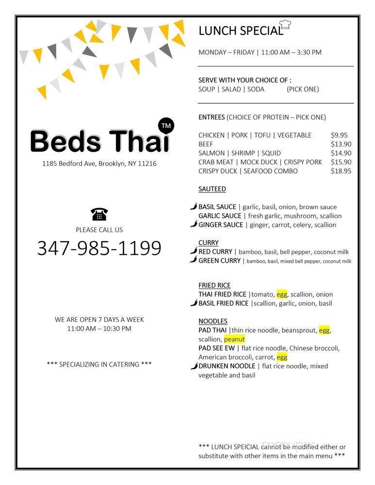 Beds Thai - Brooklyn, NY menu_pic