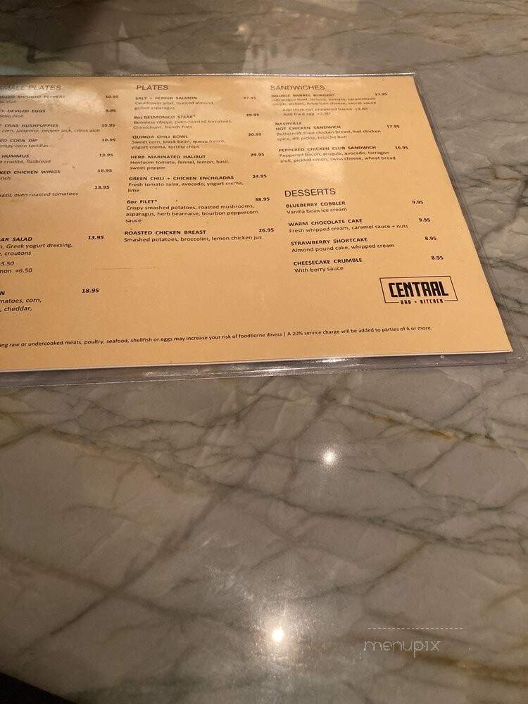 Central Bar + Kitchen - Nashville, TN menu_pic