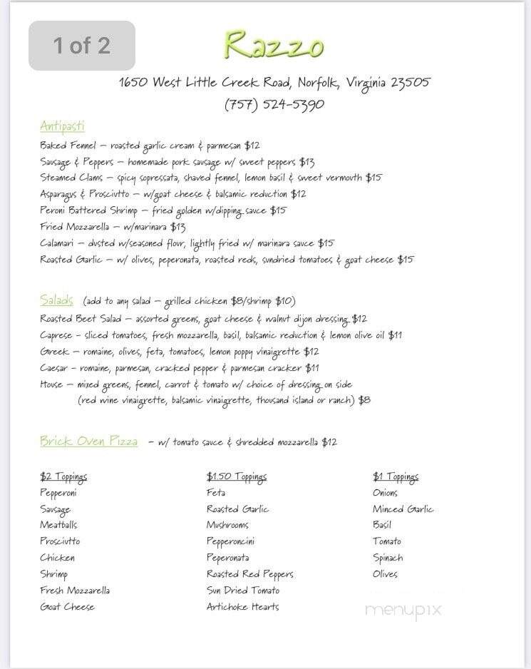 Razzo - Norfolk, VA menu_pic