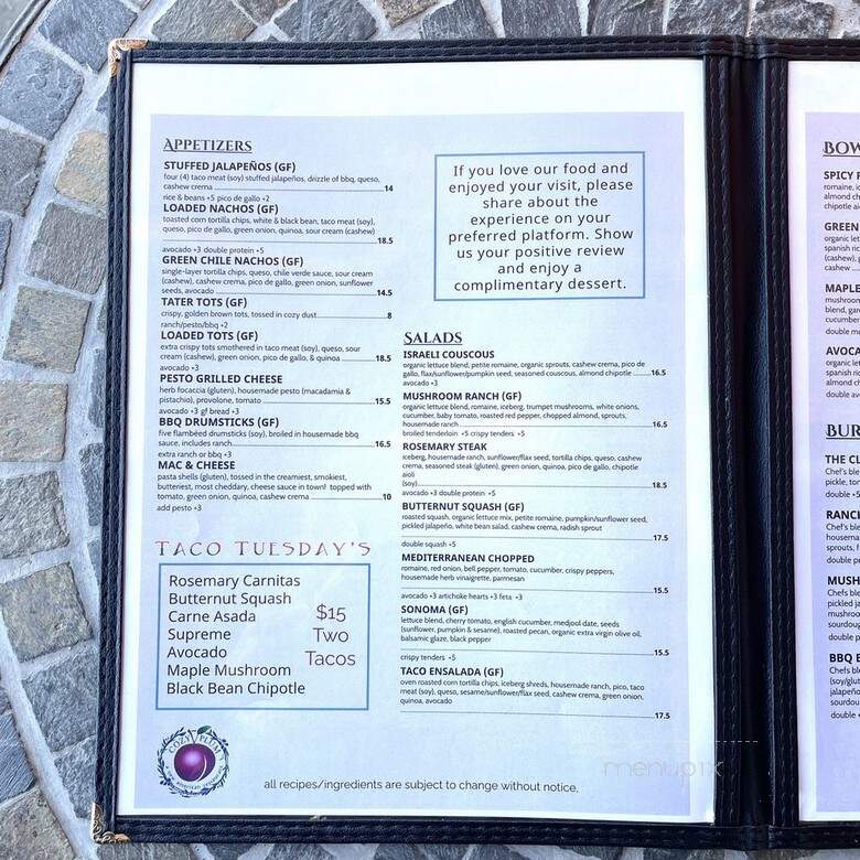 Cozy Plum Bistro - Santa Rosa, CA menu_pic