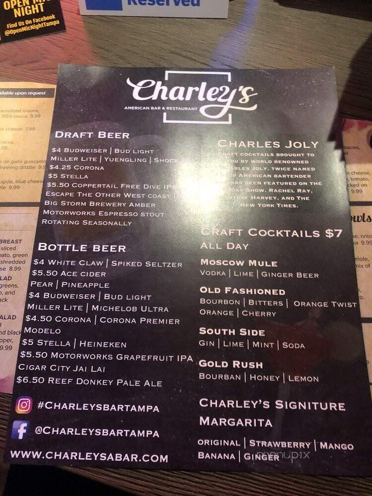 Charley's American Bar & Restaurant - Tampa, FL menu_pic