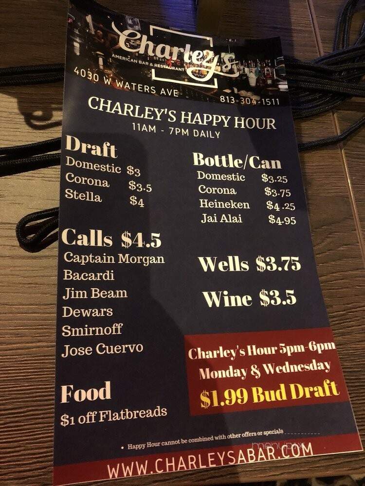 Charley's American Bar & Restaurant - Tampa, FL menu_pic