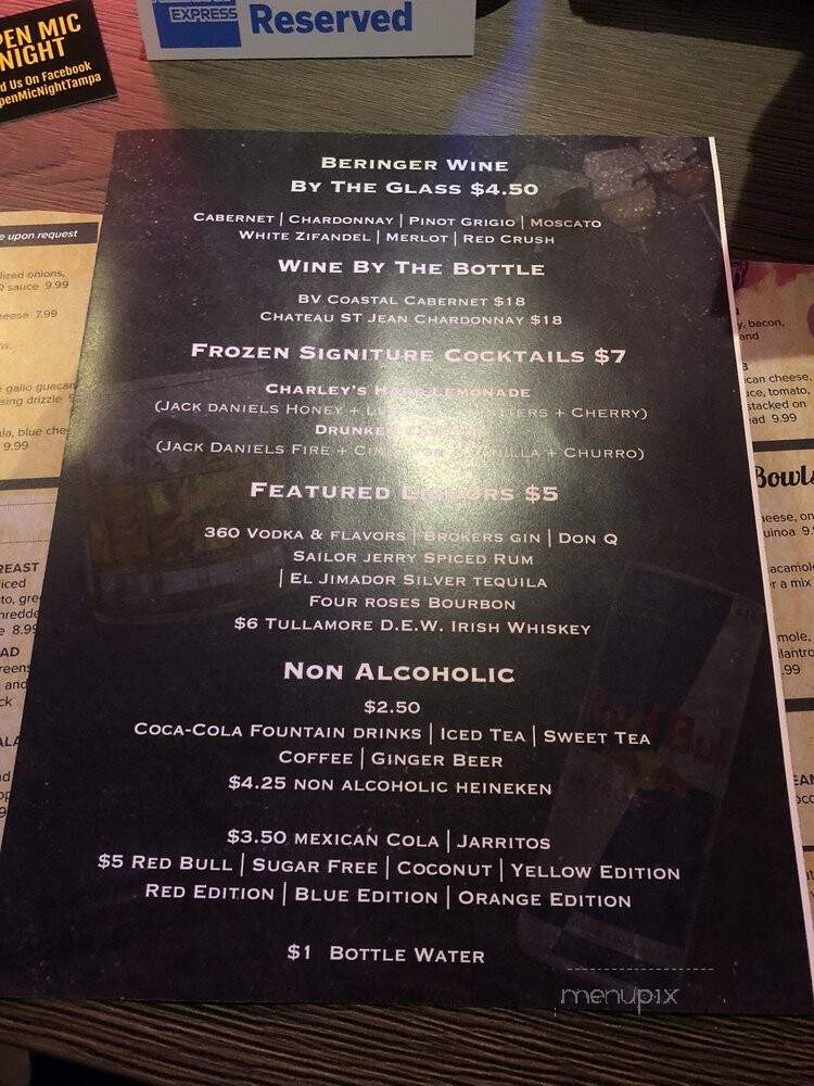 Charley's American Bar & Restaurant - Tampa, FL menu_pic