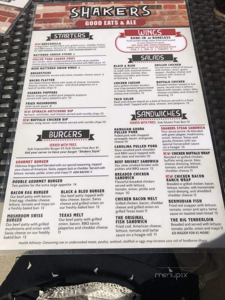 Shakers Good Eats & Ale - Indianapolis, IN menu_pic