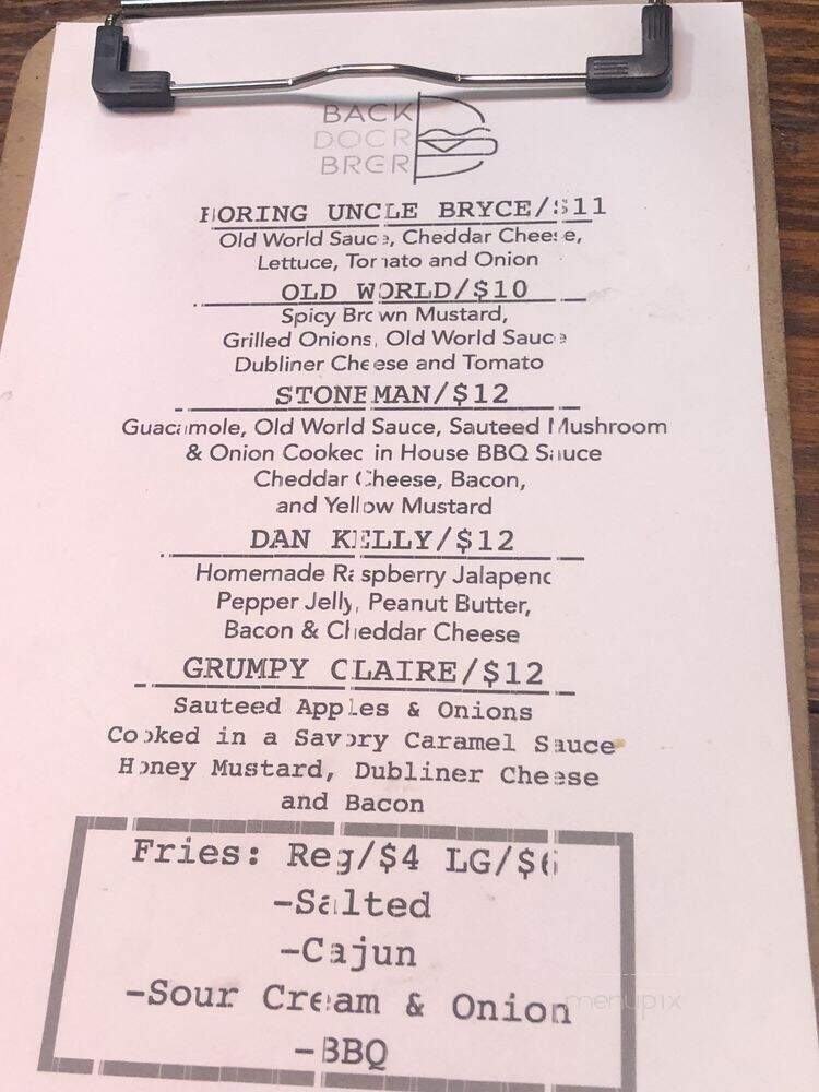 Backdoor BRGR - Provo, UT menu_pic