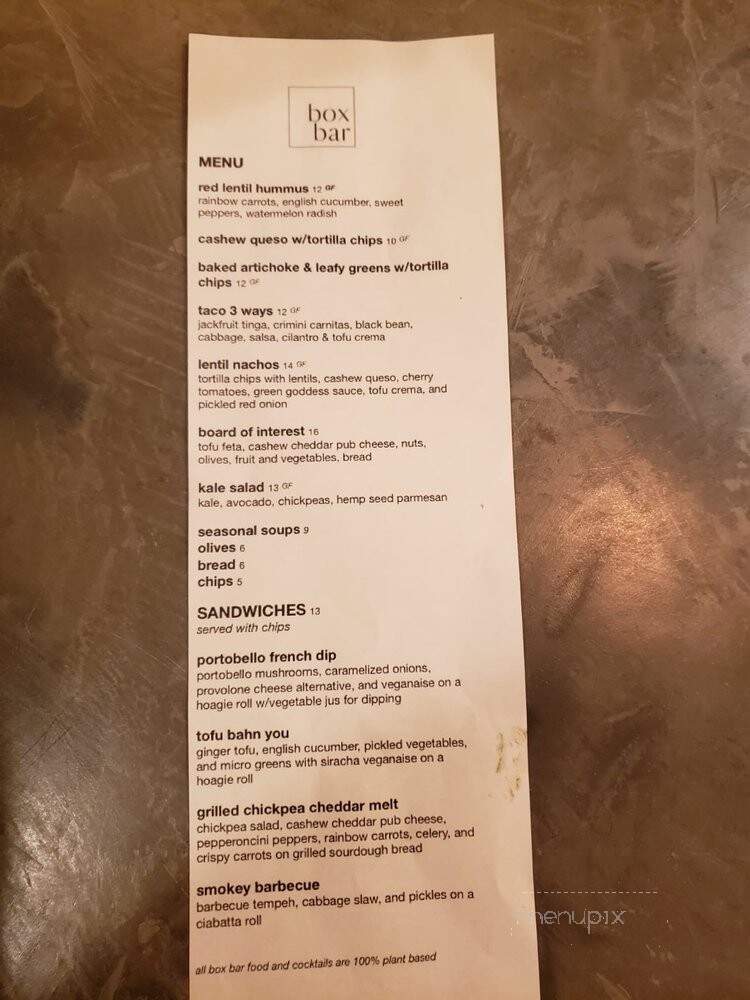 Box Bar - Seattle, WA menu_pic