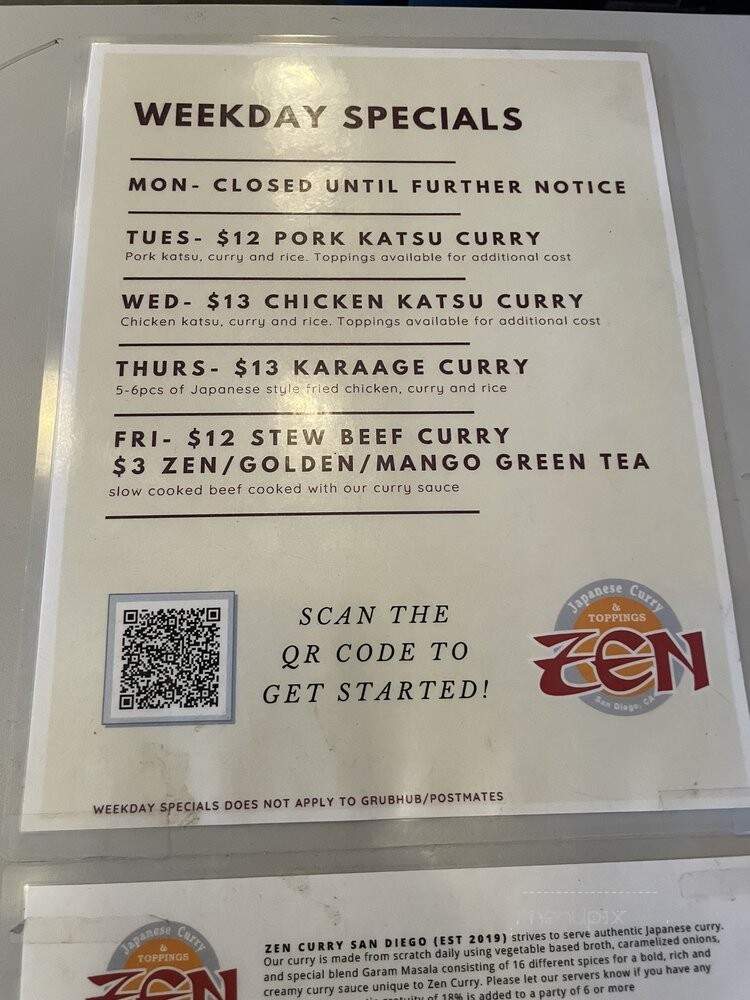 Zen Curry - San Diego, CA menu_pic