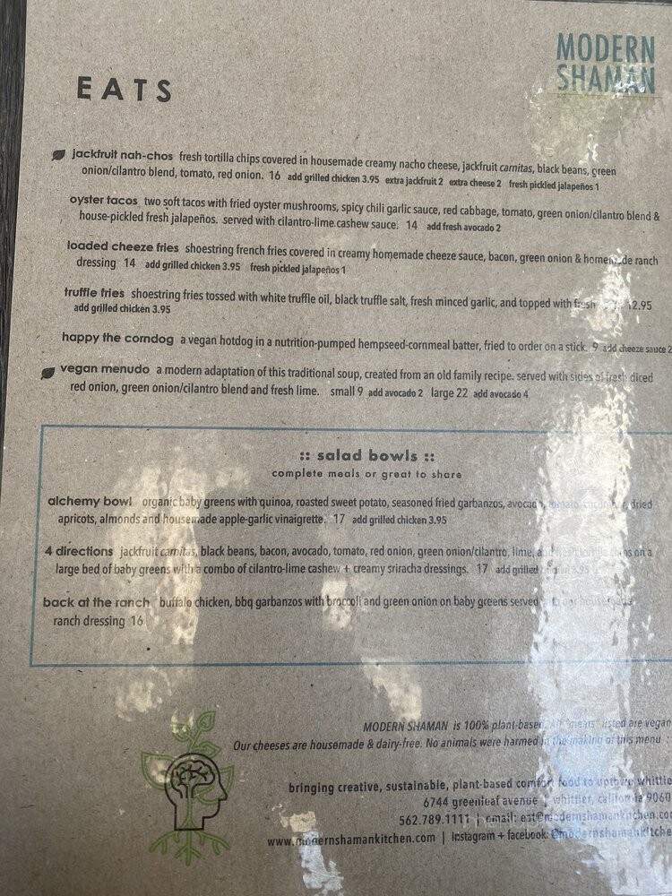 Modern Shaman - Whittier, CA menu_pic
