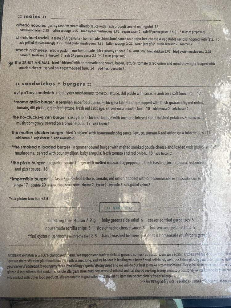 Modern Shaman - Whittier, CA menu_pic