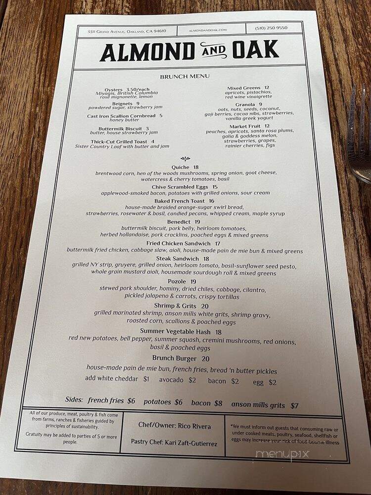Almond & Oak - Oakland, CA menu_pic