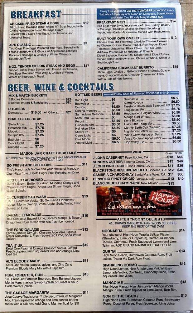 Al's Garage - Las Vegas, NV menu_pic