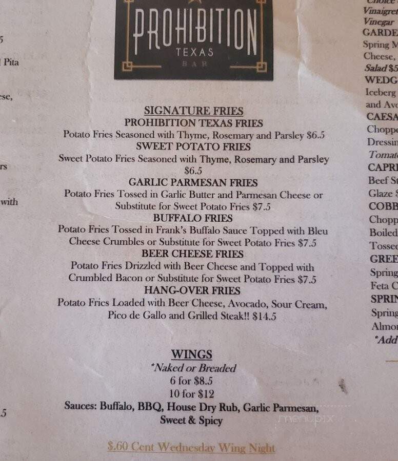 Prohibition Texas - Spring, TX menu_pic