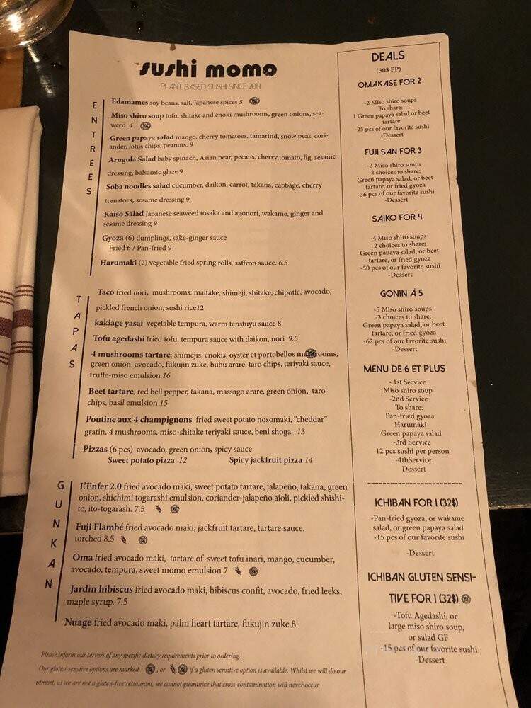 Sushi Momo Vegetalien - Montreal, QC menu_pic