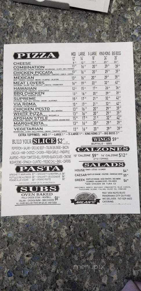 Milan's Pizzeria - Panorama City, CA menu_pic