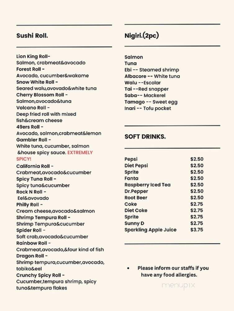 Hinata Sushi Buffet - Hayward, CA menu_pic