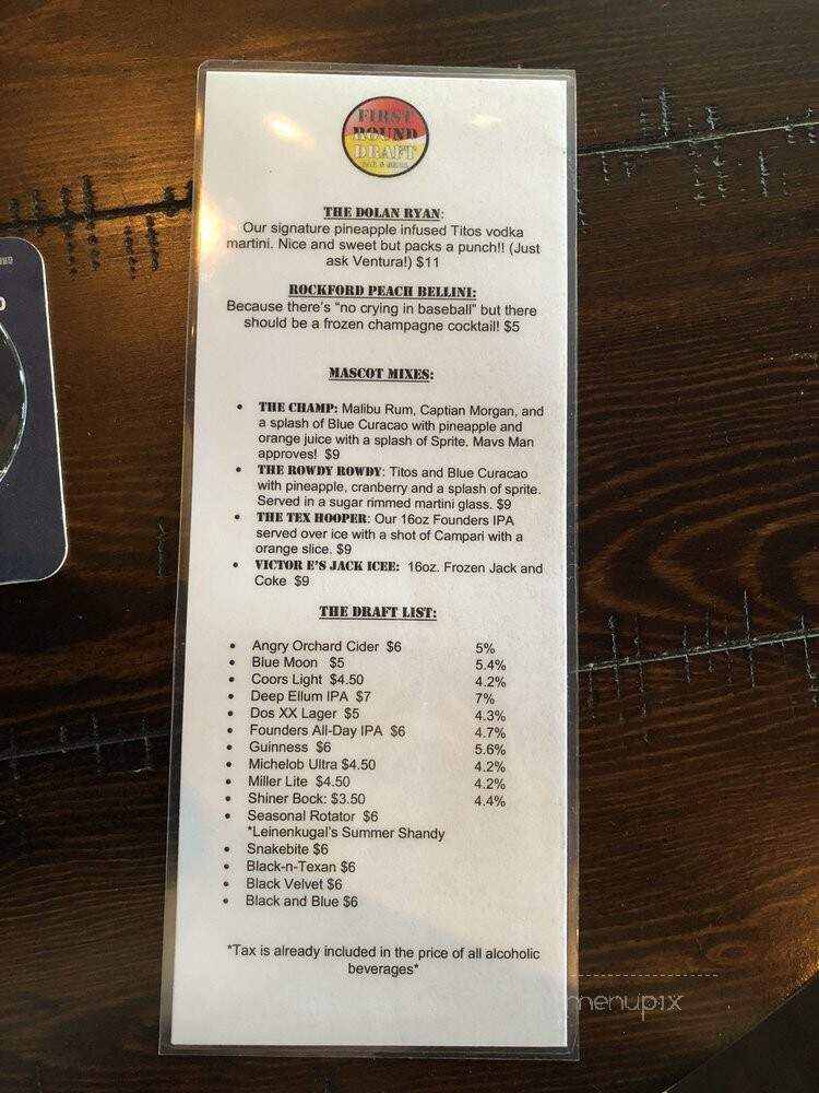 First Round Draft - Frisco, TX menu_pic