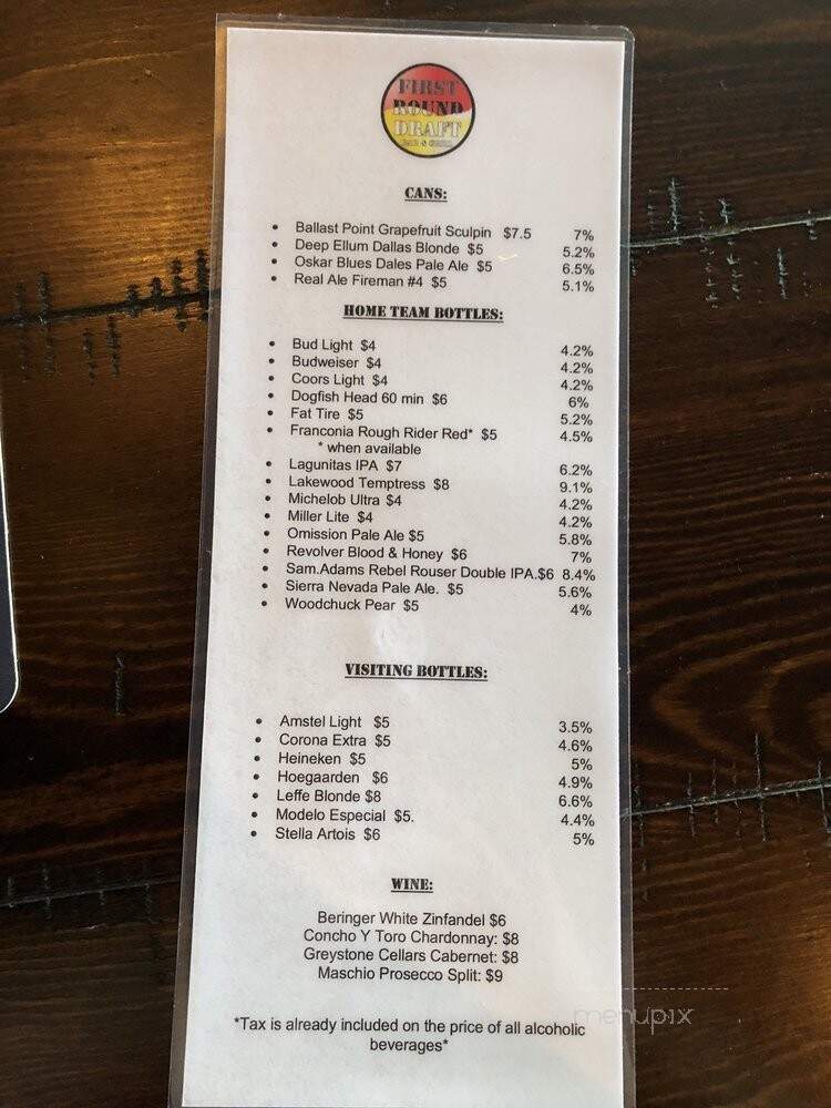 First Round Draft - Frisco, TX menu_pic