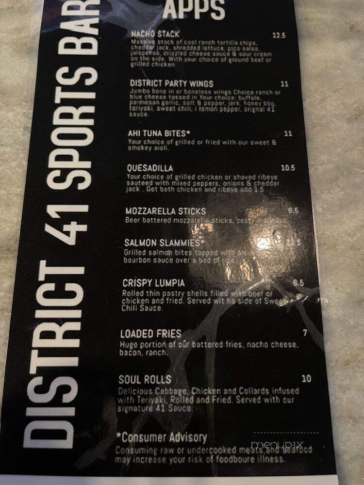 District 41 Sports Bar - Newport News, VA menu_pic