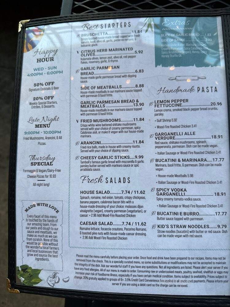 Tamboli's Pasta & Pizza - Memphis, TN menu_pic