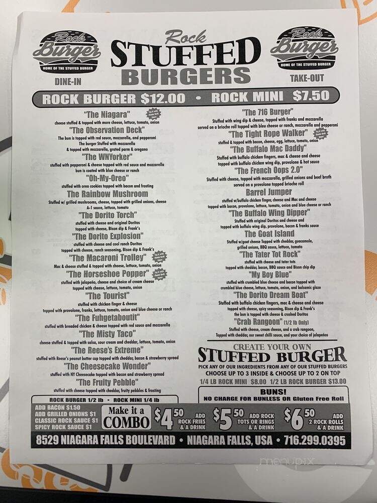 Rock Burger - Niagara Falls, NY menu_pic