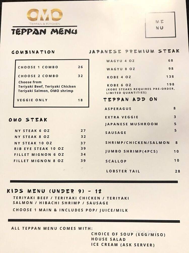 OMO Teppan and Kitchen - Calgary, AB menu_pic