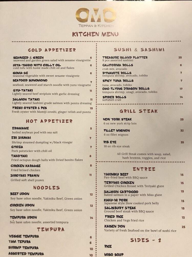 OMO Teppan and Kitchen - Calgary, AB menu_pic