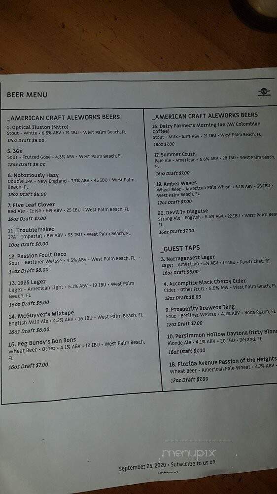 American Craft Aleworks - West Palm Beach, FL menu_pic