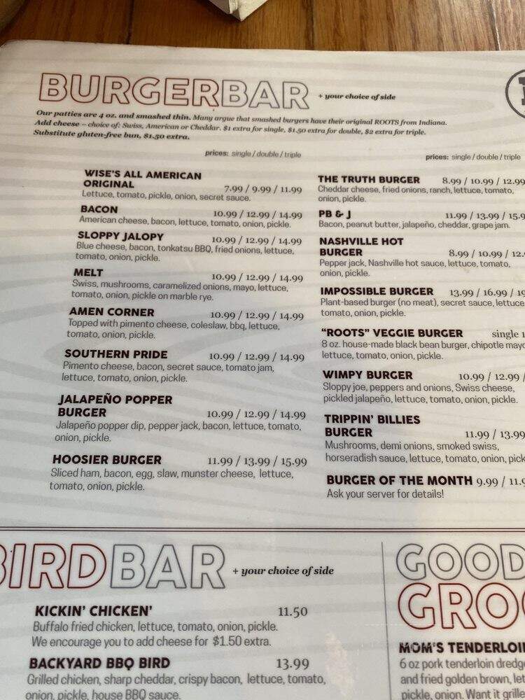 Roots Burger Bar - Muncie, IN menu_pic