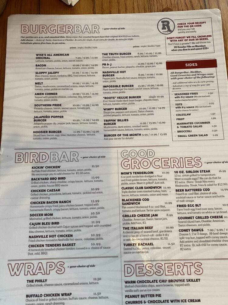 Roots Burger Bar - Muncie, IN menu_pic