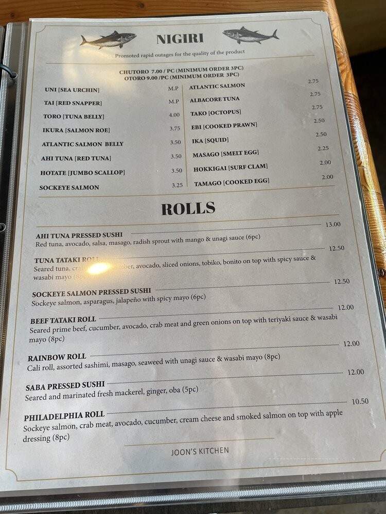 Joon's Kitchen - Vancouver, BC menu_pic